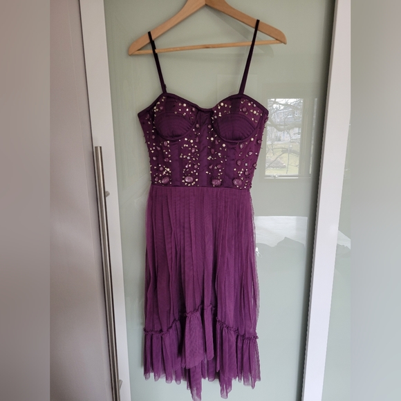 Free People Purple Tulle Dress with Beaded Satin Bodice Size Medium - Picture 4 of 13